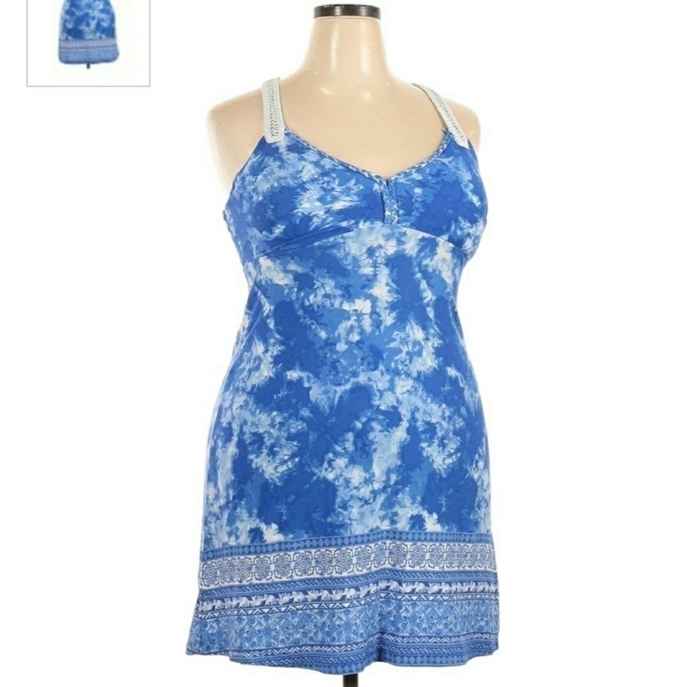 No Bounderies Blue White Tie Dye Dress Swim Cover Women's XL Crochet Racerback